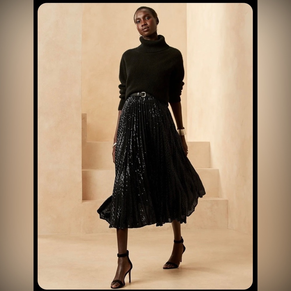 NWT Black Sequin Midi Skirt